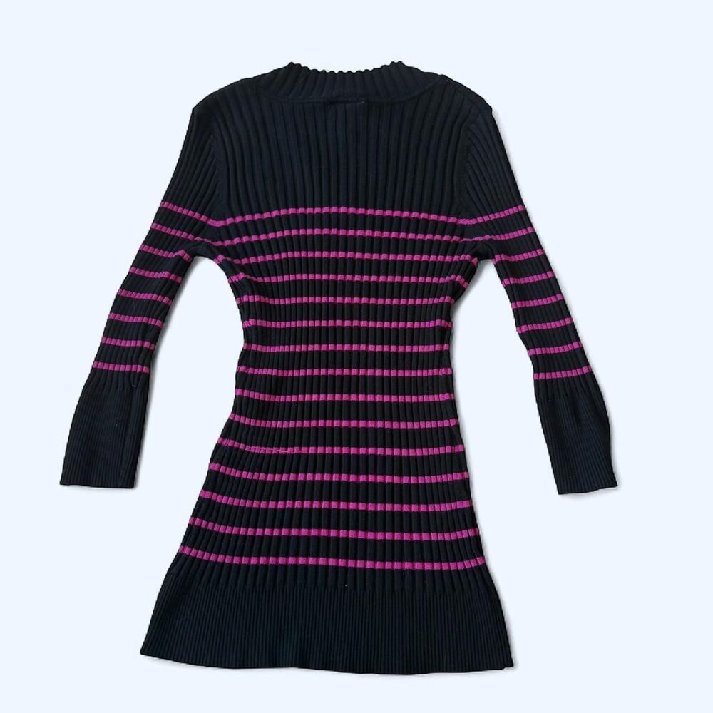 Pink Rose Striped Ribbed V-Neck Sweater - Picture 3 of 8